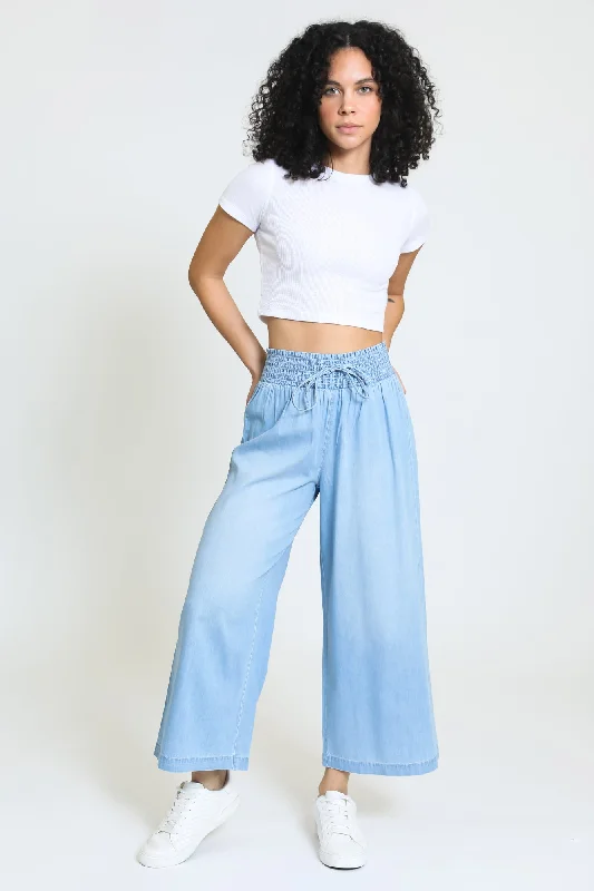 Emma Cropped Wide Leg Pant - Light Indigo Casual Track Pants