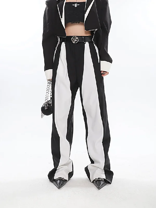 Julie Contrast Color High Waist Straight Leg Loose Baggy Suit Pants Comfortable Jogger Trousers