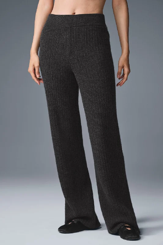 Cashmere High-Waist Plush Waffle Pant - Dark Heather Grey Casual Drawstring Pants
