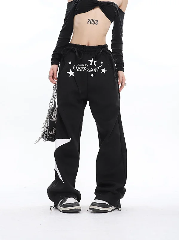 DEEPRAST Graphic Letter Print Solid Color Baggy Loose Straight Leg Pants Fashionable Sporty Pants