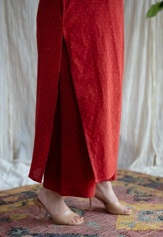 Bombay Red Ajrakh Cotton Straight Pant Casual Drawstring Pants