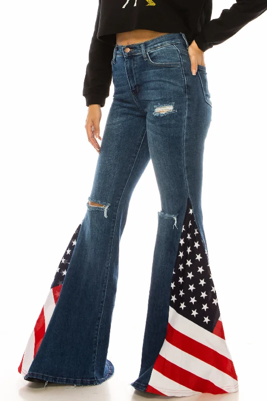 FLAG BELL BOTTOM FLARE PANTS Soft Stretch Pants