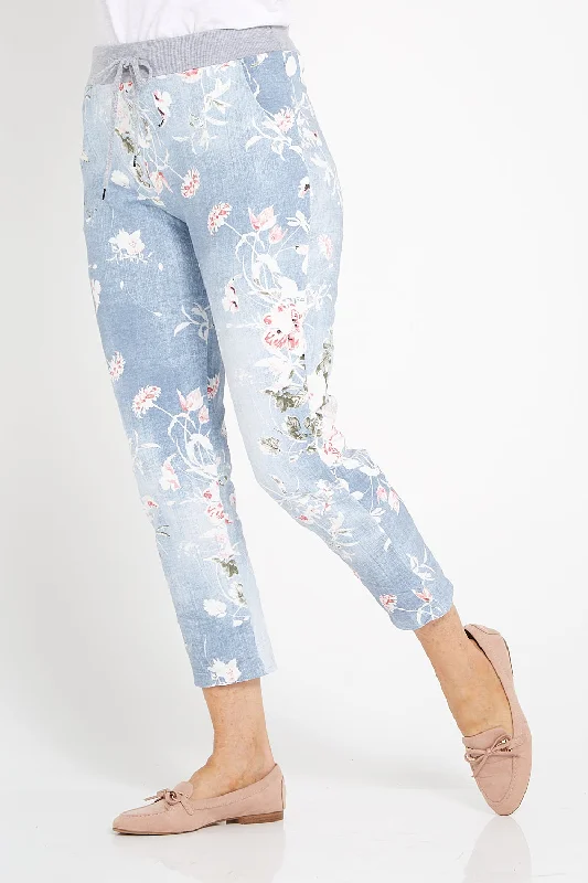 Bethany Pants - Light Denim/Floral Casual Sweatpants Style