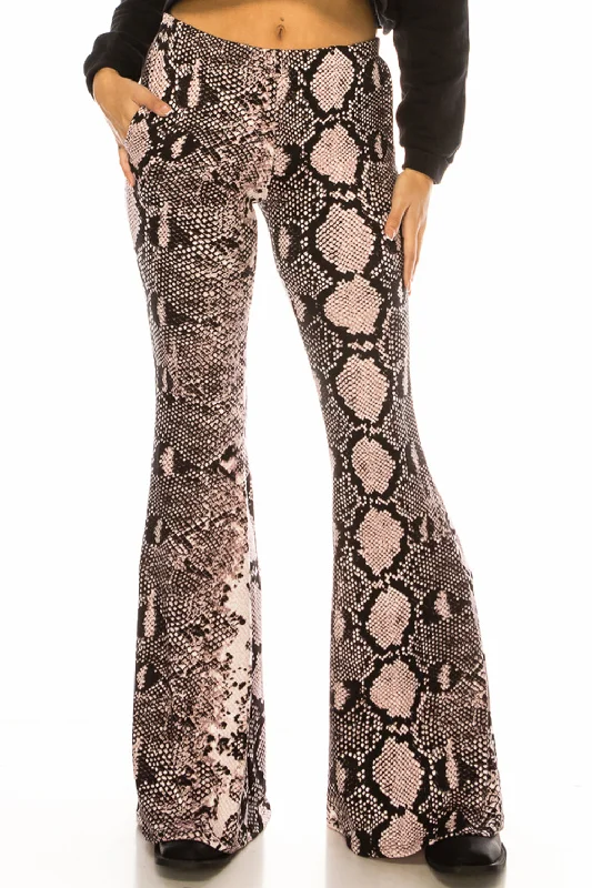 MAUVE SNAKESKIN FLARE PANTS Trendy Printed Leggings