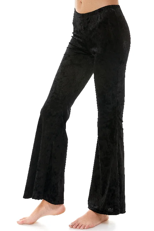 BLACK VELVET BELL BOTTOM FLARE PANTS Chic Faux Leather Pants