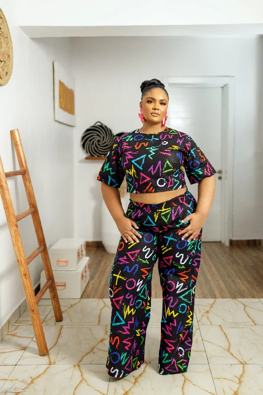 ETOMI AFRICAN PRINT PANTS SET Comfy High-Waist Jeans