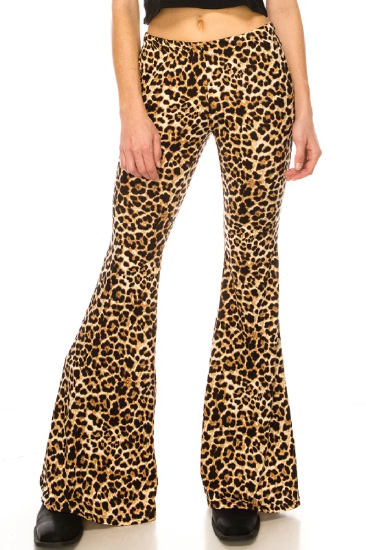 LEOPARD FLARE BELL BOTTOM PANTS Slim Fit Casual Pants