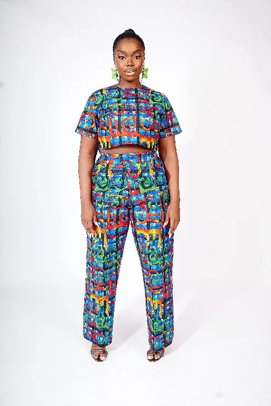 ENIOLA AFRICAN PRINT PANTS SET Casual Drawstring Pants