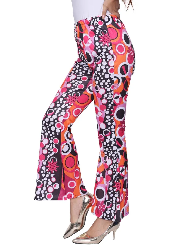 70s Disco Print Womens Pink Flared Costume Pants Chic Capri Pants