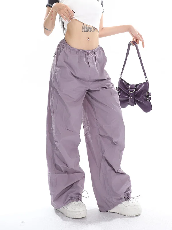 Sofia Solid Color High Waist Straight Leg Drawstring Baggy Loose Parachute Cargo Pants Chic Capri Pants