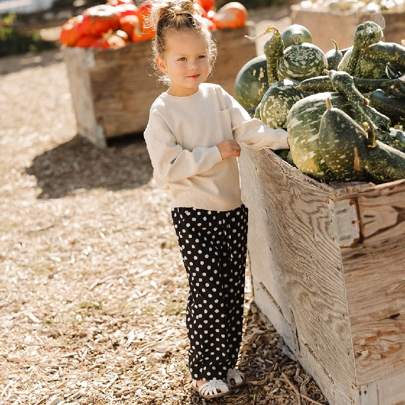 Mini Audrey Wide Leg Pants, Black Polka Dot Modern Bootcut Pants