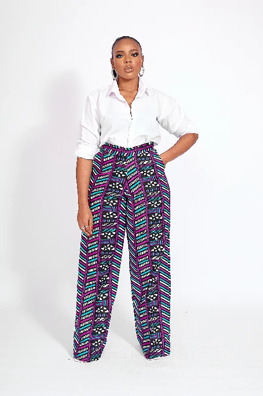 HASANA AFRICAN PRINT WIDE LEG PANTS Slim-Fit Khaki Pants