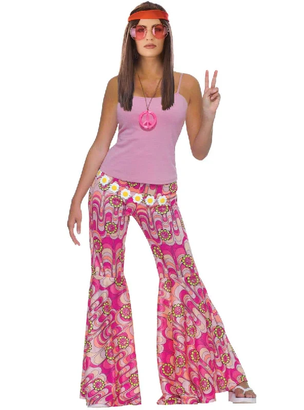 1970s Flower Power Hippie Womens Flare Costume Pants Trendy Palazzo Pants