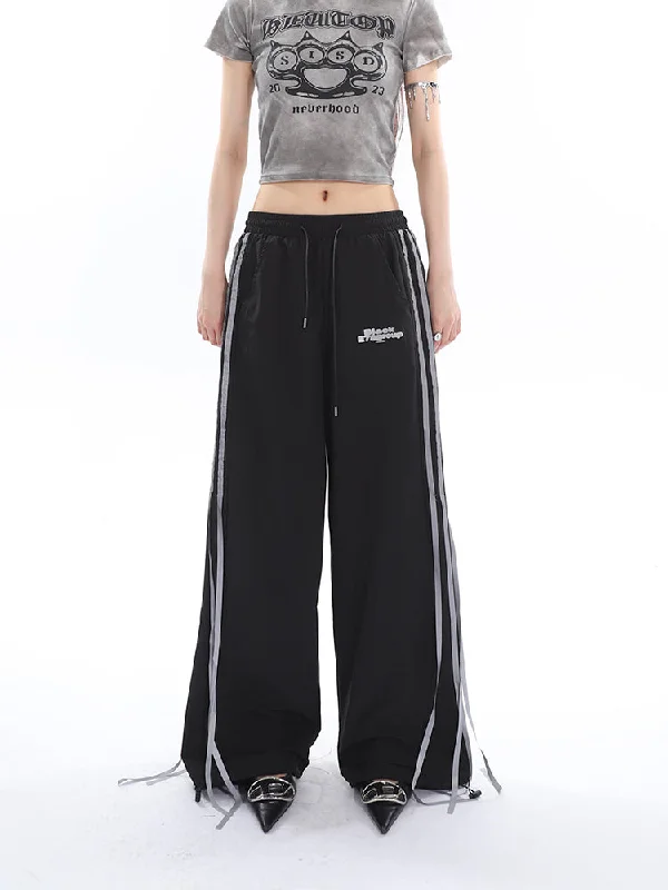 Willow Solid Color Triple Stripes High Waist Straight Leg Baggy Loose Cargo Pants Trendy Velvet Pants