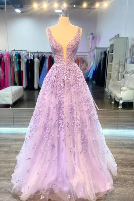 V Neck Purple Lace Long Prom Dress, Lilac Lace Formal Dress, Purple Evening Dress S1370 V Neck Purple Lace Long Prom Dress, Lilac Lace Formal Dress, Purple Evening Dress S1370