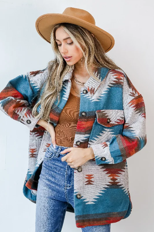 On The Frontier Aztec Shacket Bell Sleeve Blouse