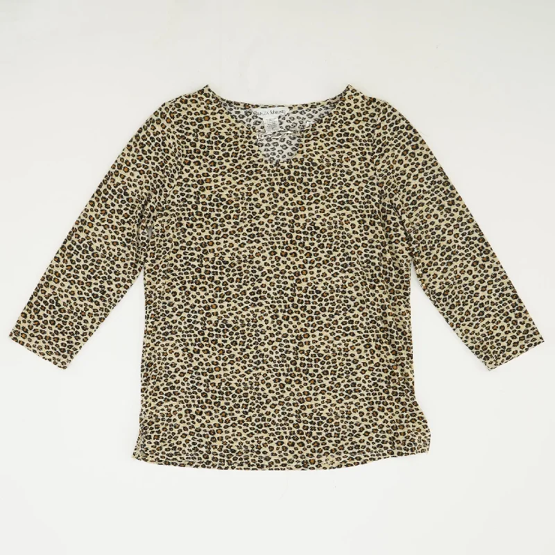 Beige Animal Print 3/4 Sleeve Blouse Lightweight Chiffon Blouse