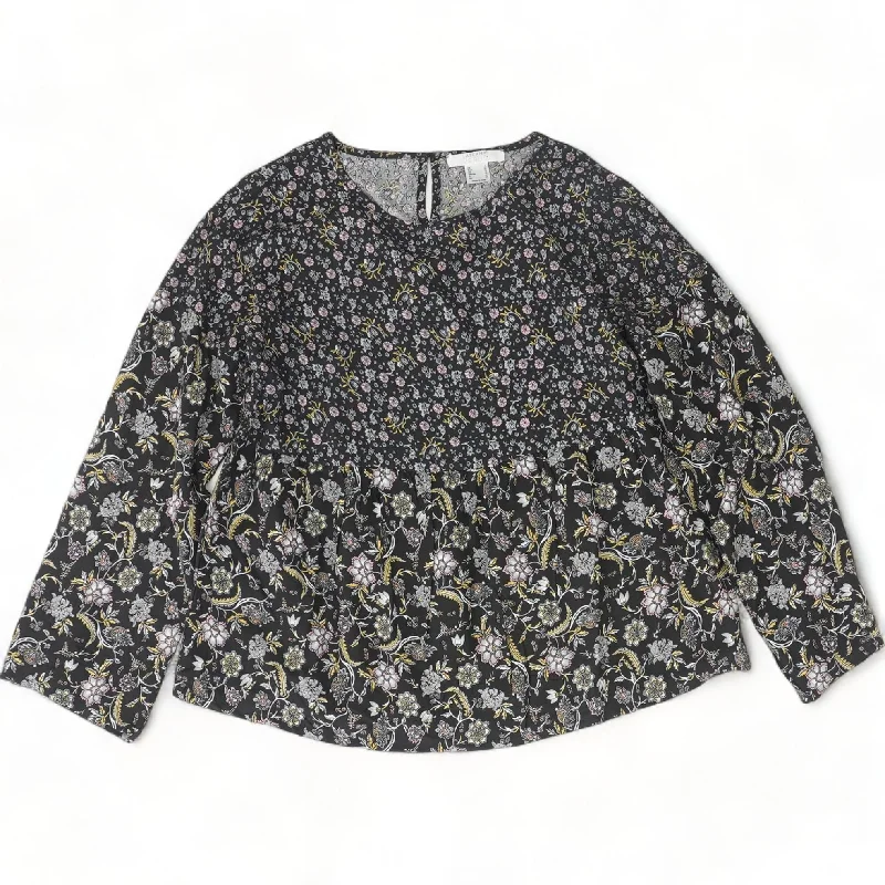 Black Floral Long Sleeve Blouse Sheer Mesh Blouse