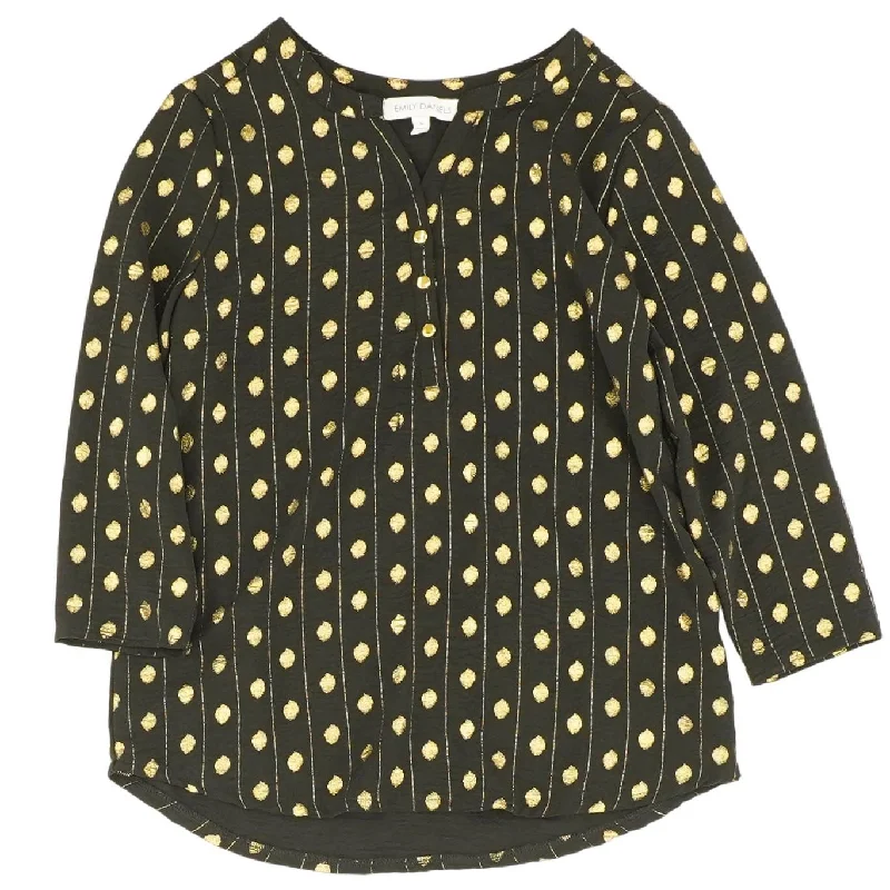 Black Graphic 3/4 Sleeve Blouse Feminine Tie Blouse