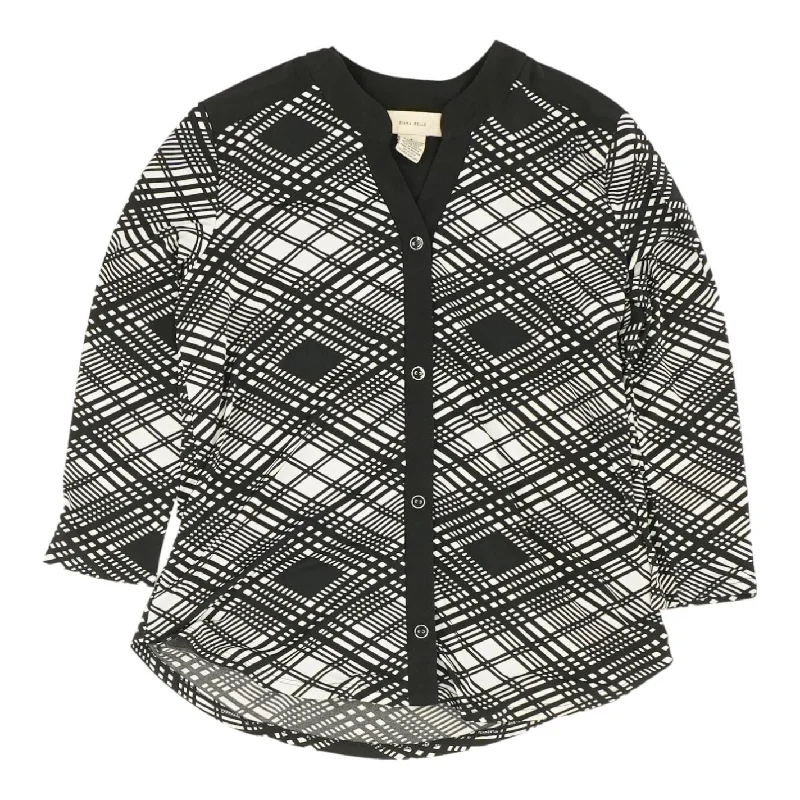Black Graphic 3/4 Sleeve Blouse Casual Button Blouse