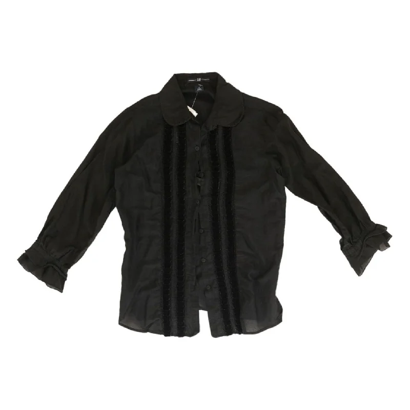 Black Solid 3/4 Sleeve Blouse Vintage Lace Blouse