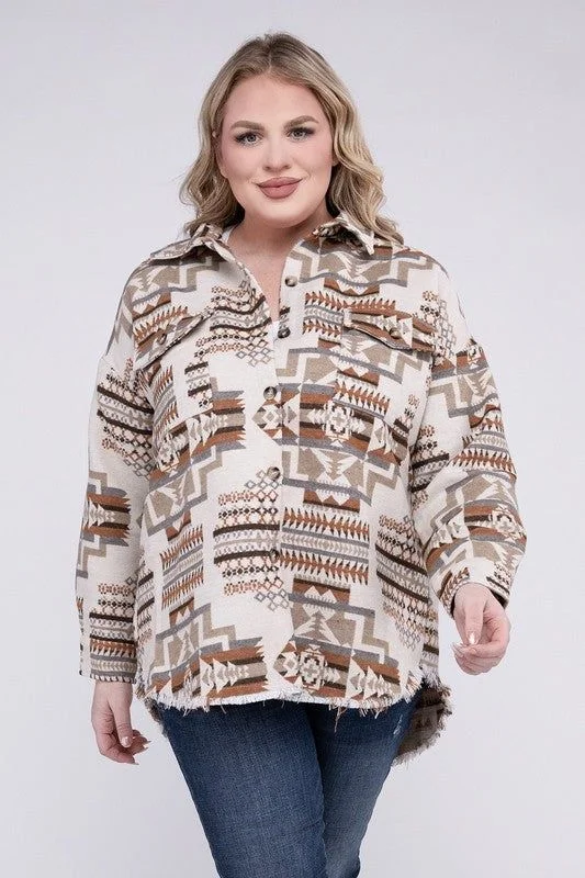 Blue B Plus Size Aztec Western Shacket Loose Oversized Blouse