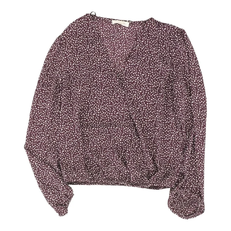 Burgundy Misc Long Sleeve Blouse Asymmetric Hem Blouse