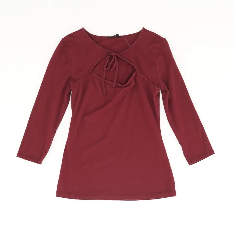 Burgundy Solid Long Sleeve Blouse Modern Work Blouse