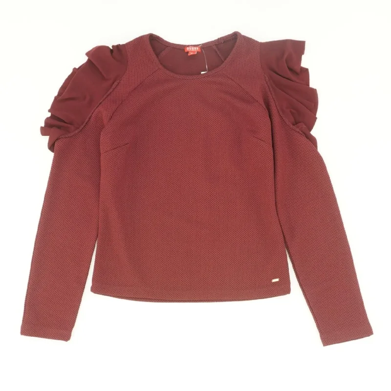 Burgundy Solid Long Sleeve Blouse Wrap Front Blouse