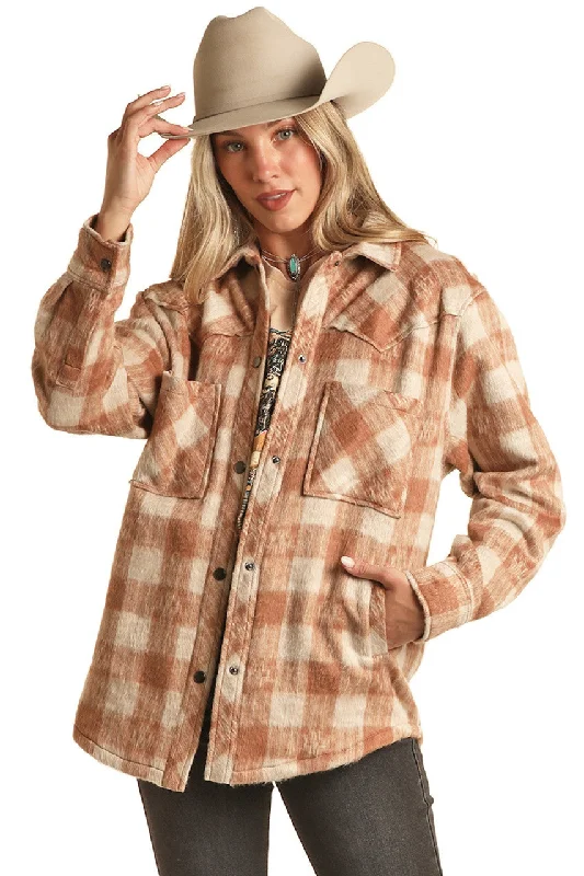 Women's Plaid Shacket in Rust | Bwn2c02111 Smart Business Blouse