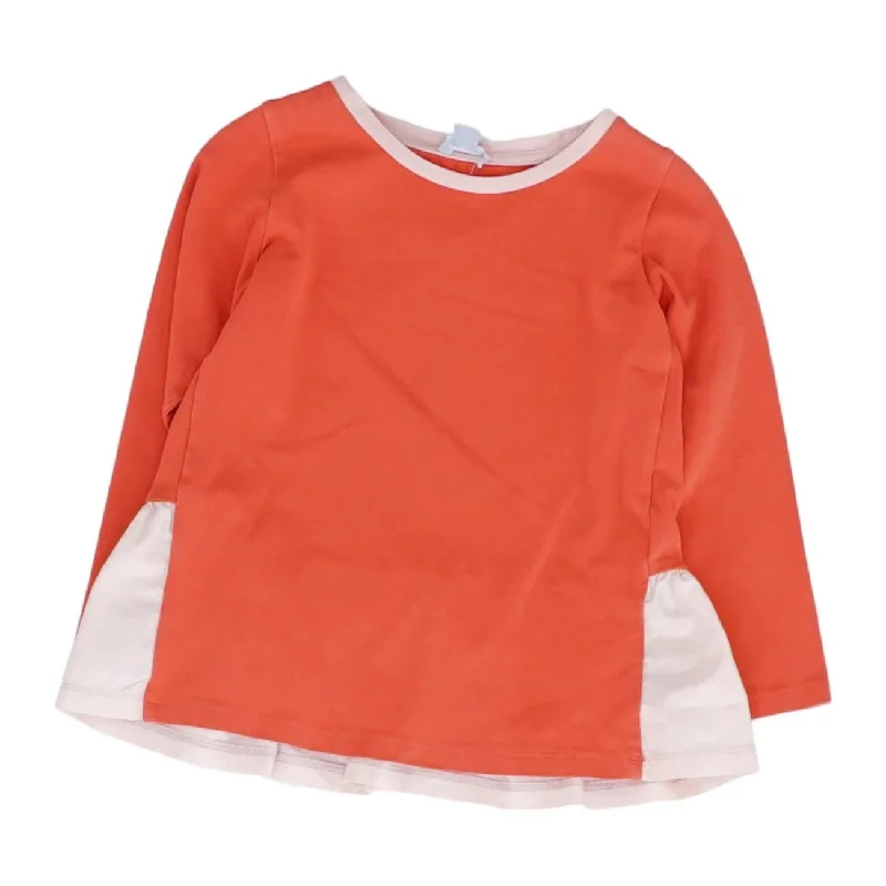 Coral Color Block Long Sleeve Blouse Satin Bow Blouse