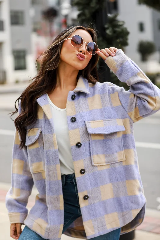 FINAL SALE - Cozy Sensation Lavender Plaid Shacket Loose Fit Blouse