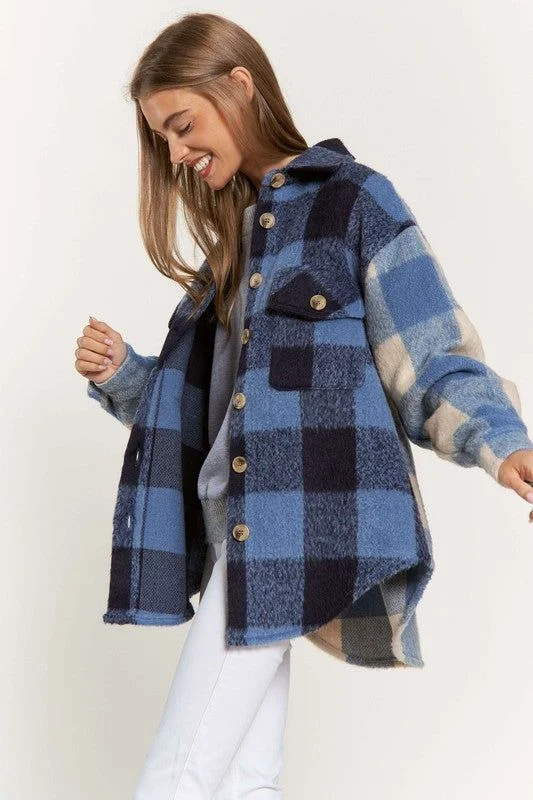 Davi & Dani Plaid Chest Pocket Detail Shacket Smart Business Blouse