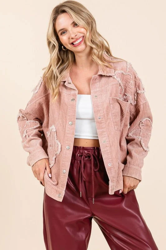 GeeGee Drop Shoulder Corduroy Shacket Stylish Wrap Blouse