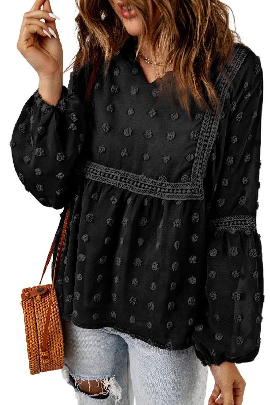 Elegant Swiss Dot Blouse with Puff Sleeves Office-Ready Blouse