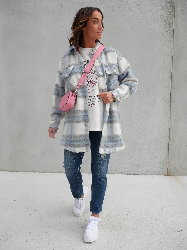 Elm Victory Check Shacket Casual Relaxed Fit Blouse