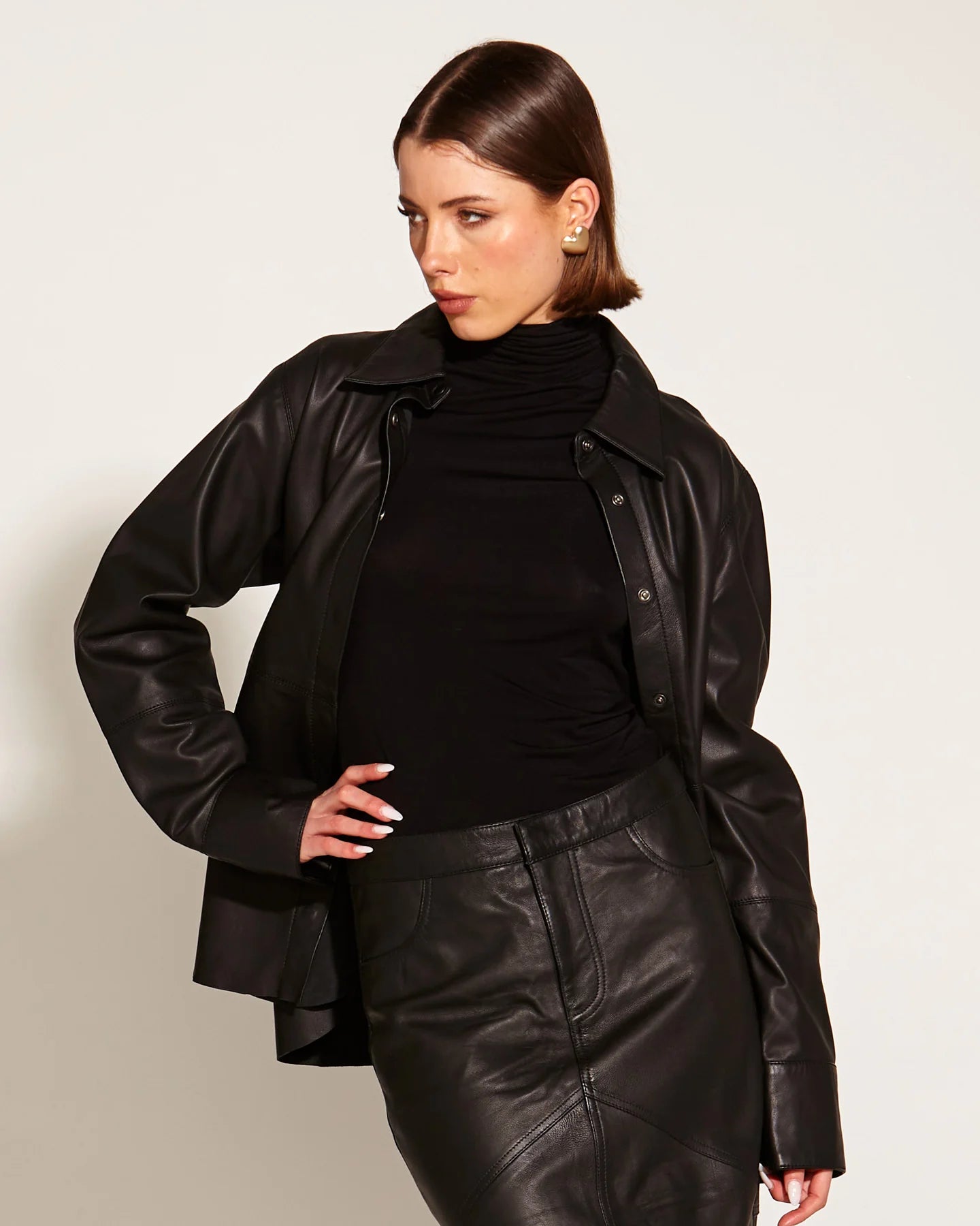 FATE+BECKER UNDERGROUND LEATHER SHACKET BLACK Classic Minimalist Blouse