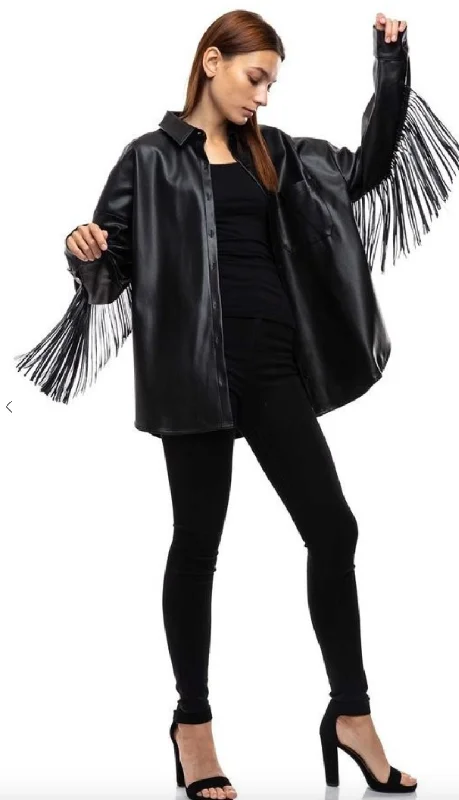 Fringe Leather Shacket Chic Square Blouse