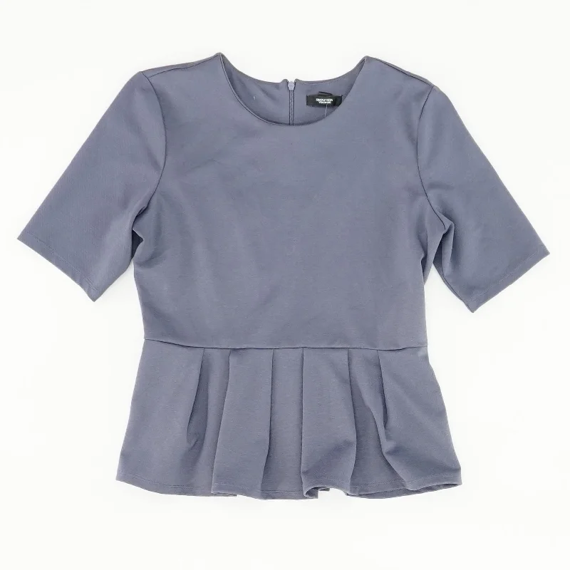 Gray Solid Short Sleeve Blouse Cotton Casual Blouse