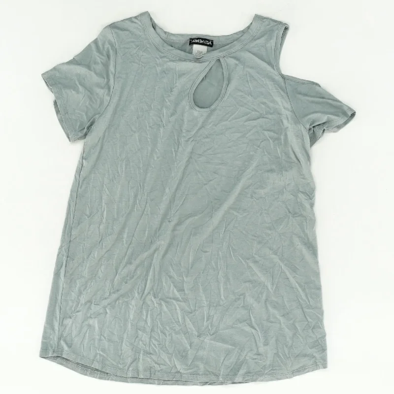 Gray Solid Short Sleeve Blouse Loose Fit Blouse