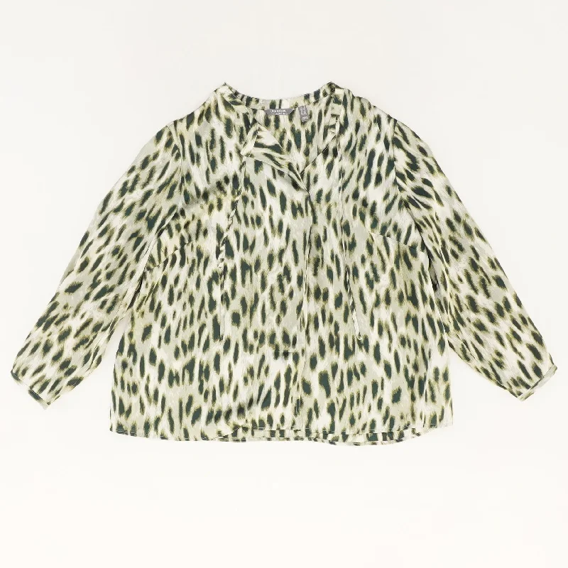 Green Animal Print Long Sleeve Blouse Modern Oversized Blouse