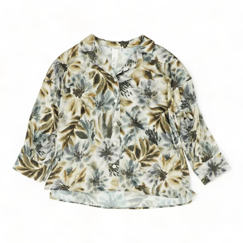 Green Floral Long Sleeve Blouse Semi-Sheer Blouse