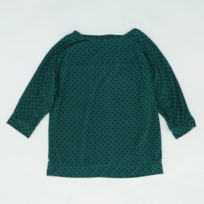 Green Geometric 3/4 Sleeve Blouse Soft Satin Blouse