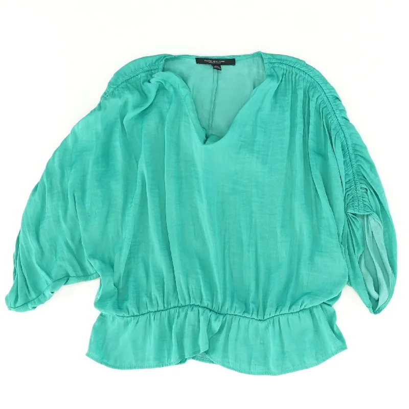 Green Solid Long Sleeve Blouse Casual Relaxed Blouse