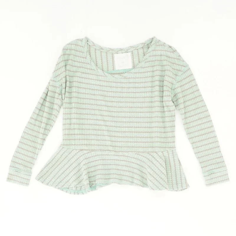 Green Striped Long Sleeve Blouse High Neck Blouse