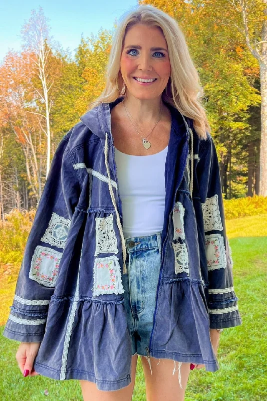 Heather Shacket - Antique Navy Feminine Puff Blouse