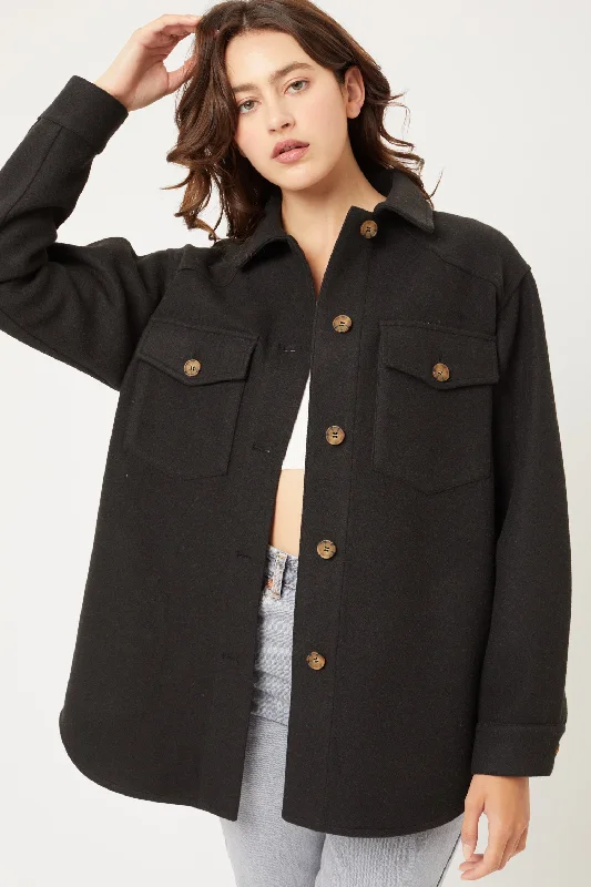 Jq Fleece Oversized Shacket Feminine Puff Blouse