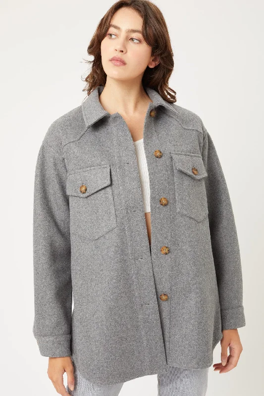 Jq Fleece Oversized Shacket Embellished Collar Blouse