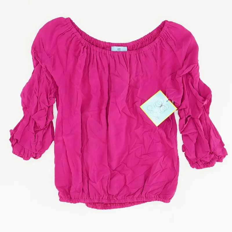 Magenta Solid 3/4 Sleeve Blouse Textured Cotton Blouse