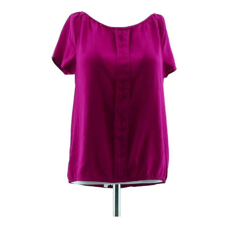 Magenta Solid Short Sleeve Blouse Business Casual Blouse
